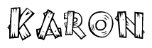 The image contains the name Karon written in a decorative, stylized font with a hand-drawn appearance. The lines are made up of what appears to be planks of wood, which are nailed together