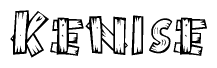 The image contains the name Kenise written in a decorative, stylized font with a hand-drawn appearance. The lines are made up of what appears to be planks of wood, which are nailed together