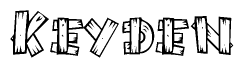 The image contains the name Keyden written in a decorative, stylized font with a hand-drawn appearance. The lines are made up of what appears to be planks of wood, which are nailed together