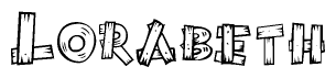 The clipart image shows the name Lorabeth stylized to look as if it has been constructed out of wooden planks or logs. Each letter is designed to resemble pieces of wood.