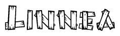 The clipart image shows the name Linnea stylized to look like it is constructed out of separate wooden planks or boards, with each letter having wood grain and plank-like details.