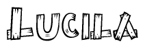 The clipart image shows the name Lucila stylized to look like it is constructed out of separate wooden planks or boards, with each letter having wood grain and plank-like details.