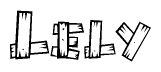 The clipart image shows the name Lely stylized to look like it is constructed out of separate wooden planks or boards, with each letter having wood grain and plank-like details.