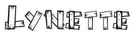 The image contains the name Lynette written in a decorative, stylized font with a hand-drawn appearance. The lines are made up of what appears to be planks of wood, which are nailed together