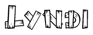 The clipart image shows the name Lyndi stylized to look like it is constructed out of separate wooden planks or boards, with each letter having wood grain and plank-like details.