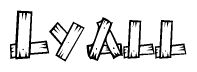 The clipart image shows the name Lyall stylized to look like it is constructed out of separate wooden planks or boards, with each letter having wood grain and plank-like details.