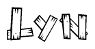 The clipart image shows the name Lyn stylized to look like it is constructed out of separate wooden planks or boards, with each letter having wood grain and plank-like details.