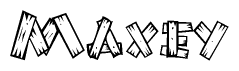 The clipart image shows the name Maxey stylized to look as if it has been constructed out of wooden planks or logs. Each letter is designed to resemble pieces of wood.