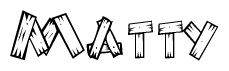 The image contains the name Matty written in a decorative, stylized font with a hand-drawn appearance. The lines are made up of what appears to be planks of wood, which are nailed together