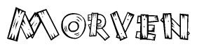 The image contains the name Morven written in a decorative, stylized font with a hand-drawn appearance. The lines are made up of what appears to be planks of wood, which are nailed together