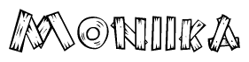 The clipart image shows the name Moniika stylized to look like it is constructed out of separate wooden planks or boards, with each letter having wood grain and plank-like details.