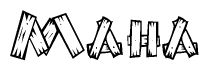 The clipart image shows the name Maha stylized to look like it is constructed out of separate wooden planks or boards, with each letter having wood grain and plank-like details.