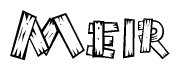 The clipart image shows the name Meir stylized to look like it is constructed out of separate wooden planks or boards, with each letter having wood grain and plank-like details.