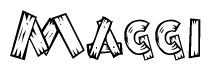The clipart image shows the name Maggi stylized to look as if it has been constructed out of wooden planks or logs. Each letter is designed to resemble pieces of wood.