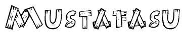 The image contains the name Mustafasu written in a decorative, stylized font with a hand-drawn appearance. The lines are made up of what appears to be planks of wood, which are nailed together