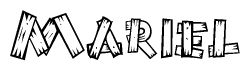 The image contains the name Mariel written in a decorative, stylized font with a hand-drawn appearance. The lines are made up of what appears to be planks of wood, which are nailed together