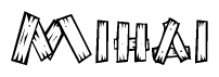 The clipart image shows the name Mihai stylized to look like it is constructed out of separate wooden planks or boards, with each letter having wood grain and plank-like details.