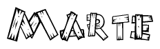 The clipart image shows the name Marte stylized to look like it is constructed out of separate wooden planks or boards, with each letter having wood grain and plank-like details.