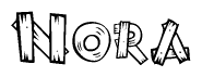 The clipart image shows the name Nora stylized to look as if it has been constructed out of wooden planks or logs. Each letter is designed to resemble pieces of wood.