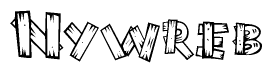 The clipart image shows the name Nywreb stylized to look as if it has been constructed out of wooden planks or logs. Each letter is designed to resemble pieces of wood.