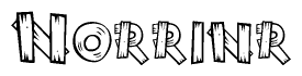 The clipart image shows the name Norrinr stylized to look as if it has been constructed out of wooden planks or logs. Each letter is designed to resemble pieces of wood.