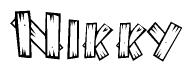 The clipart image shows the name Nikky stylized to look as if it has been constructed out of wooden planks or logs. Each letter is designed to resemble pieces of wood.
