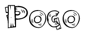 The clipart image shows the name Pogo stylized to look like it is constructed out of separate wooden planks or boards, with each letter having wood grain and plank-like details.
