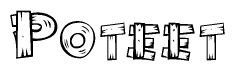 The clipart image shows the name Poteet stylized to look as if it has been constructed out of wooden planks or logs. Each letter is designed to resemble pieces of wood.