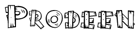 The clipart image shows the name Prodeen stylized to look like it is constructed out of separate wooden planks or boards, with each letter having wood grain and plank-like details.