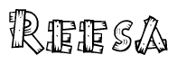 The image contains the name Reesa written in a decorative, stylized font with a hand-drawn appearance. The lines are made up of what appears to be planks of wood, which are nailed together