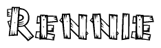  The image contains the name Rennie written in a decorative, stylized font with a hand-drawn appearance. The lines are made up of what appears to be planks of wood, which are nailed together 