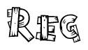 The image contains the name Reg written in a decorative, stylized font with a hand-drawn appearance. The lines are made up of what appears to be planks of wood, which are nailed together