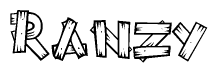 The image contains the name Ranzy written in a decorative, stylized font with a hand-drawn appearance. The lines are made up of what appears to be planks of wood, which are nailed together