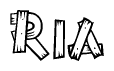The image contains the name Ria written in a decorative, stylized font with a hand-drawn appearance. The lines are made up of what appears to be planks of wood, which are nailed together