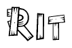 The image contains the name Rit written in a decorative, stylized font with a hand-drawn appearance. The lines are made up of what appears to be planks of wood, which are nailed together
