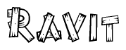 The clipart image shows the name Ravit stylized to look as if it has been constructed out of wooden planks or logs. Each letter is designed to resemble pieces of wood.