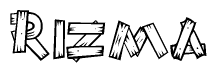 The clipart image shows the name Rizma stylized to look like it is constructed out of separate wooden planks or boards, with each letter having wood grain and plank-like details.
