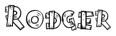 The clipart image shows the name Rodger stylized to look like it is constructed out of separate wooden planks or boards, with each letter having wood grain and plank-like details.