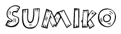 The image contains the name Sumiko written in a decorative, stylized font with a hand-drawn appearance. The lines are made up of what appears to be planks of wood, which are nailed together