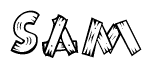 The clipart image shows the name Sam stylized to look like it is constructed out of separate wooden planks or boards, with each letter having wood grain and plank-like details.