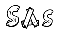 The clipart image shows the name Sas stylized to look as if it has been constructed out of wooden planks or logs. Each letter is designed to resemble pieces of wood.