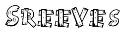 The image contains the name Sreeves written in a decorative, stylized font with a hand-drawn appearance. The lines are made up of what appears to be planks of wood, which are nailed together