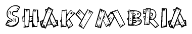 The image contains the name Shakymbria written in a decorative, stylized font with a hand-drawn appearance. The lines are made up of what appears to be planks of wood, which are nailed together