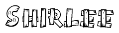 The image contains the name Shirlee written in a decorative, stylized font with a hand-drawn appearance. The lines are made up of what appears to be planks of wood, which are nailed together