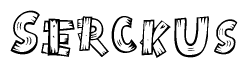 The clipart image shows the name Serckus stylized to look like it is constructed out of separate wooden planks or boards, with each letter having wood grain and plank-like details.