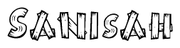 The clipart image shows the name Sanisah stylized to look as if it has been constructed out of wooden planks or logs. Each letter is designed to resemble pieces of wood.