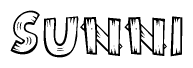 The clipart image shows the name Sunni stylized to look as if it has been constructed out of wooden planks or logs. Each letter is designed to resemble pieces of wood.