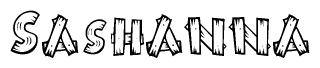 The image contains the name Sashanna written in a decorative, stylized font with a hand-drawn appearance. The lines are made up of what appears to be planks of wood, which are nailed together