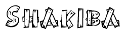 The clipart image shows the name Shakiba stylized to look as if it has been constructed out of wooden planks or logs. Each letter is designed to resemble pieces of wood.