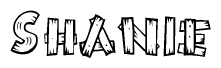 The clipart image shows the name Shanie stylized to look as if it has been constructed out of wooden planks or logs. Each letter is designed to resemble pieces of wood.